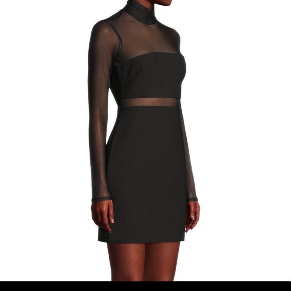 LIKELY Long Sleeve Mesh Panel Andie Mini Dress in Black Size 8 NWT